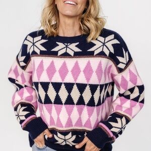 Baltic Born Zermatt Sweater | Navy + Pink Print Size MM
